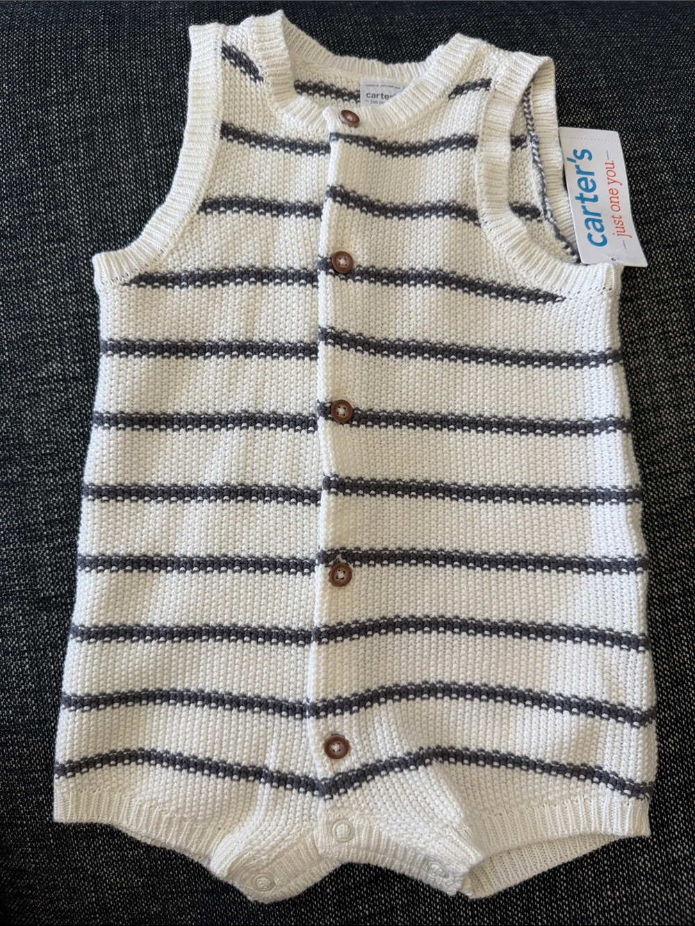 Carter's Cream & Navy Striped Knit Sleeveless Romper